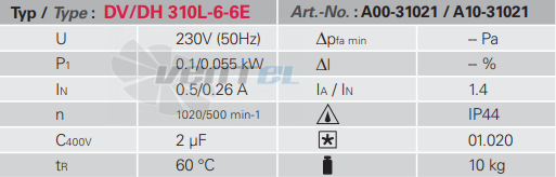 Rosenberg DH 310 L-6-6 E - описание, технические характеристики, графики